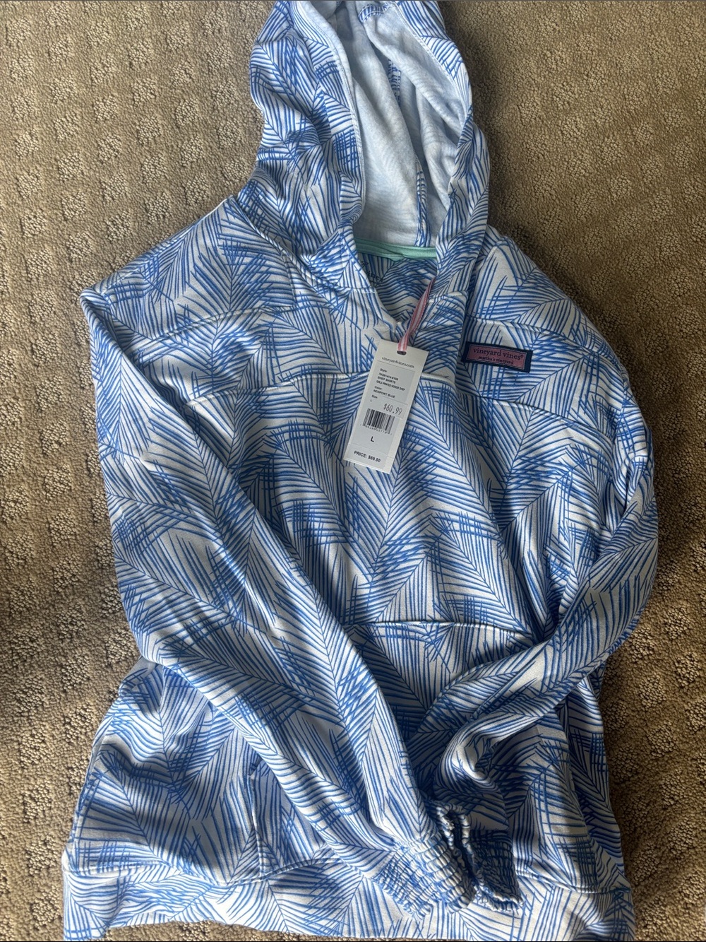 Vineyard Vines Blue & White Palm-Print Hooded Pullover